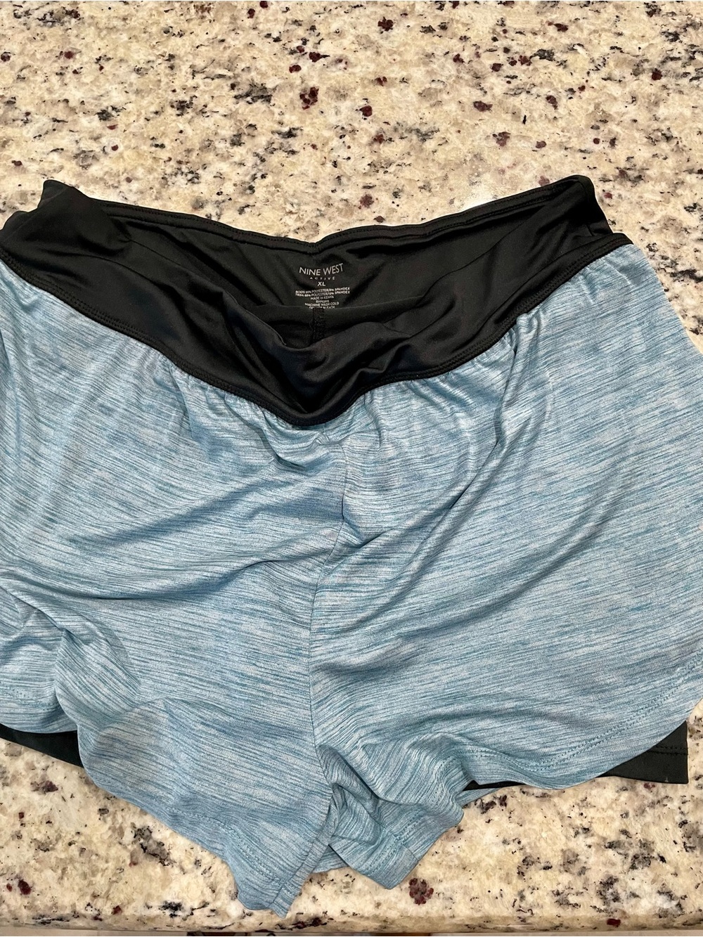 Nine West 2 in 1 Light Blue Heather Shorts with Black Waistband SZ XL